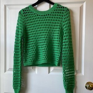 Freshman Green Open-Knit Crew Neck Sweater